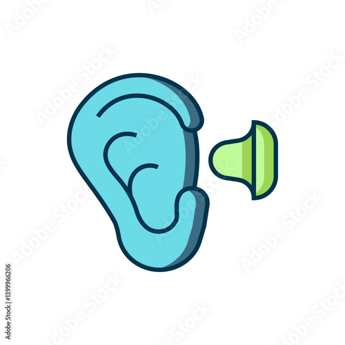 Filled outline Earplugs and ear icon isolated on white background. Ear plug sign. Noise symbol. Sleeping quality concept. Flat filled outline style with shadow. Vector