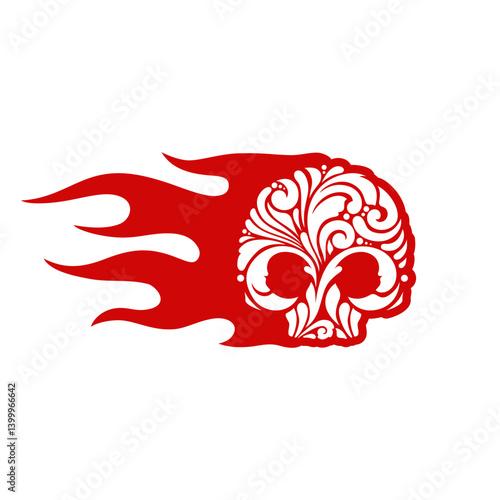 Skull flame fire logo inside ornament on white background