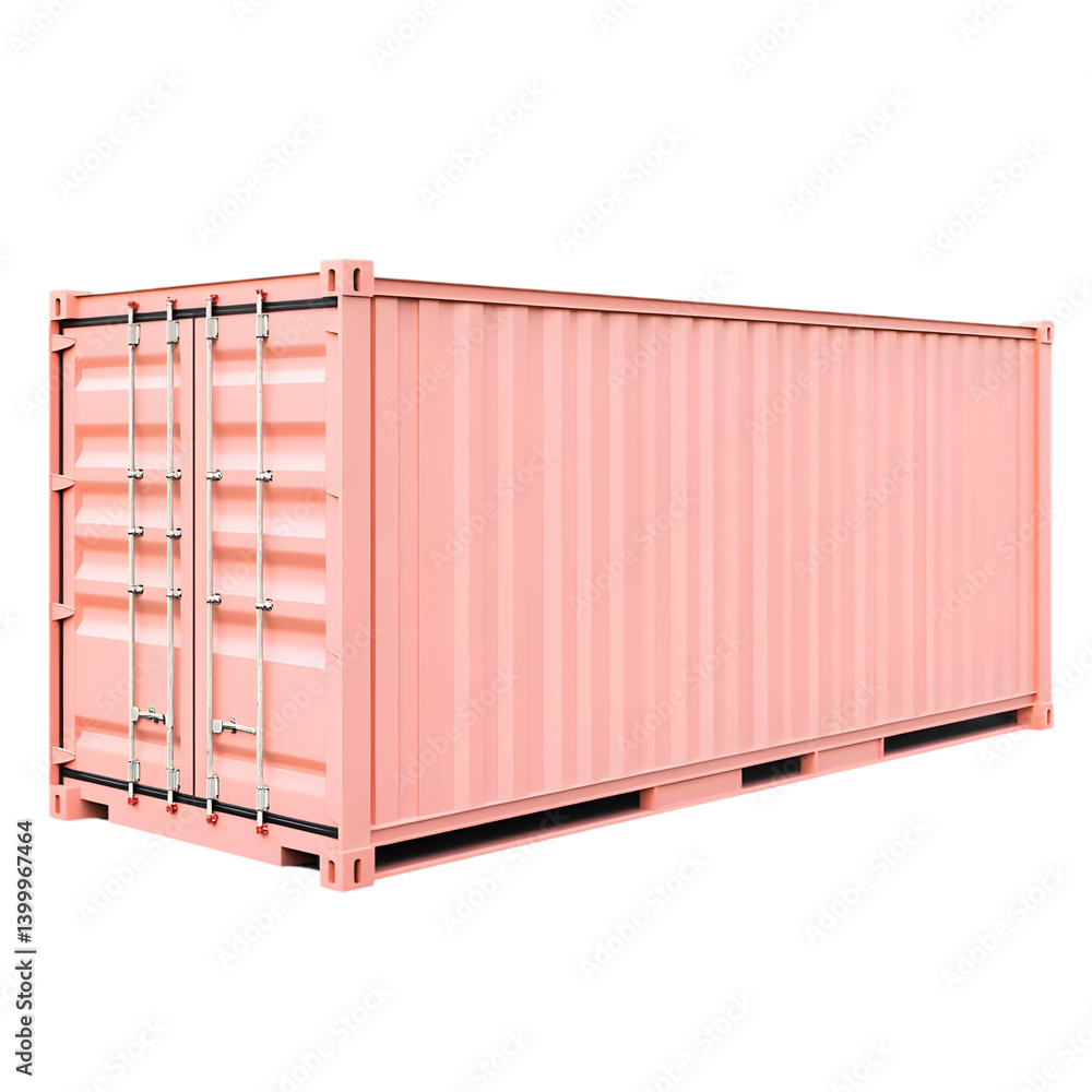 A single, pale pink shipping container. A single, pale pink shipping container.
