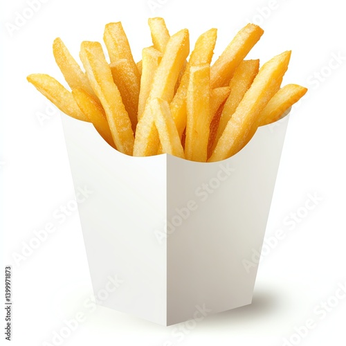 a french fries box clipart, snack item, flat vector style, yellow and red tones, isolated on white background