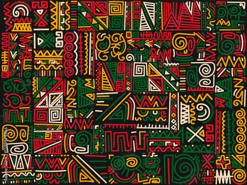 Kwanzaa Black History Month Juneteenth abstract background with decorative hand drawn africa pattern