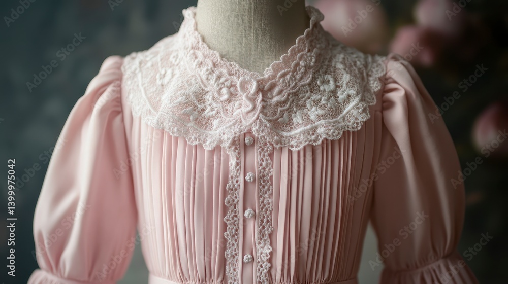 Obraz premium Delicate Pink Dress with Lace Collar and Ruffles for Children