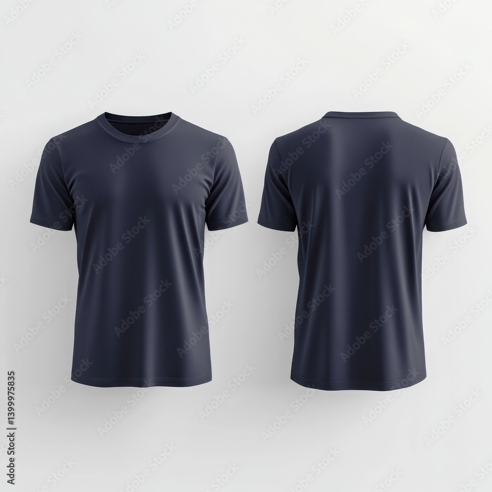 Navy shirts displayed front and back isolated on white background