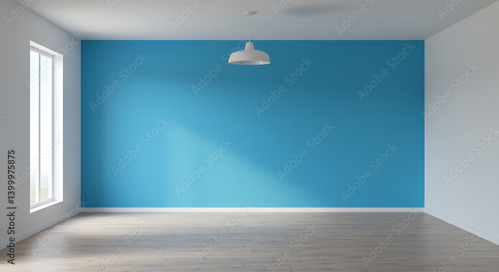 Obraz premium Sunlit Room with Teal Accent Wall: 3D Interior Render AI Generated