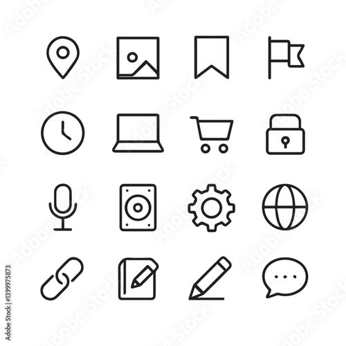 Digital Interface Icon Collection: A set of elegantly drawn, monochromatic icons ideal for design concepts.