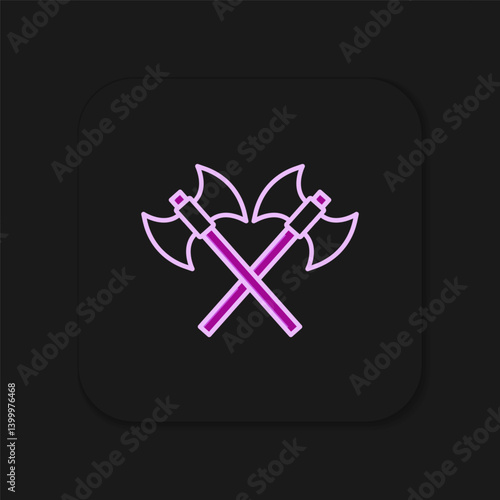 Filled outline Crossed medieval axes icon isolated on black background. Battle axe, executioner axe. Medieval weapon. Flat filled outline style with shadow. Vector