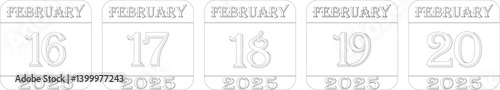 February 2025 calendar line art icon set .Agenda plan, feb month schedule calendar and Time planner.Meeting appointment time.Calendar Event schedule date.calendar date icon on white background.