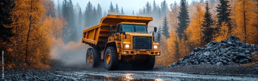 Mining Dump Truck Carrying Rocks in a Mining Quarry Mining Dump Truck Carrying Rocks in a Mining Quarry