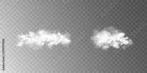 Abstract vector clouds, fog or smoke on an isolated transparent background. Dust cloud. Desert smoke. Sandstorm. 3D smog explosion. Cloud, smoke, png.