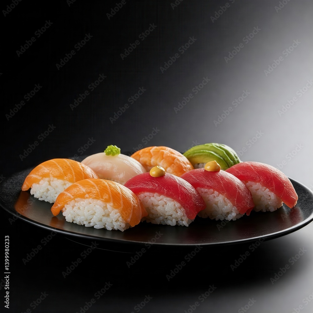 Delicious Sushi Plate with Fresh Fish and Rice Delicious Sushi Plate with Fresh Fish and Rice