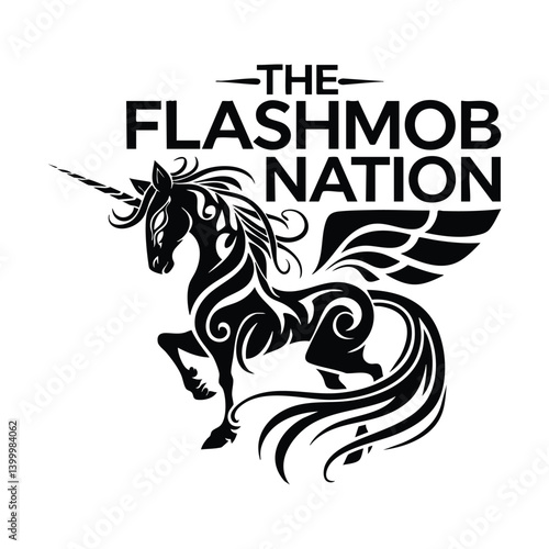 Black and White The Flash mob Nation Typography Logo Illustration Design with Wings