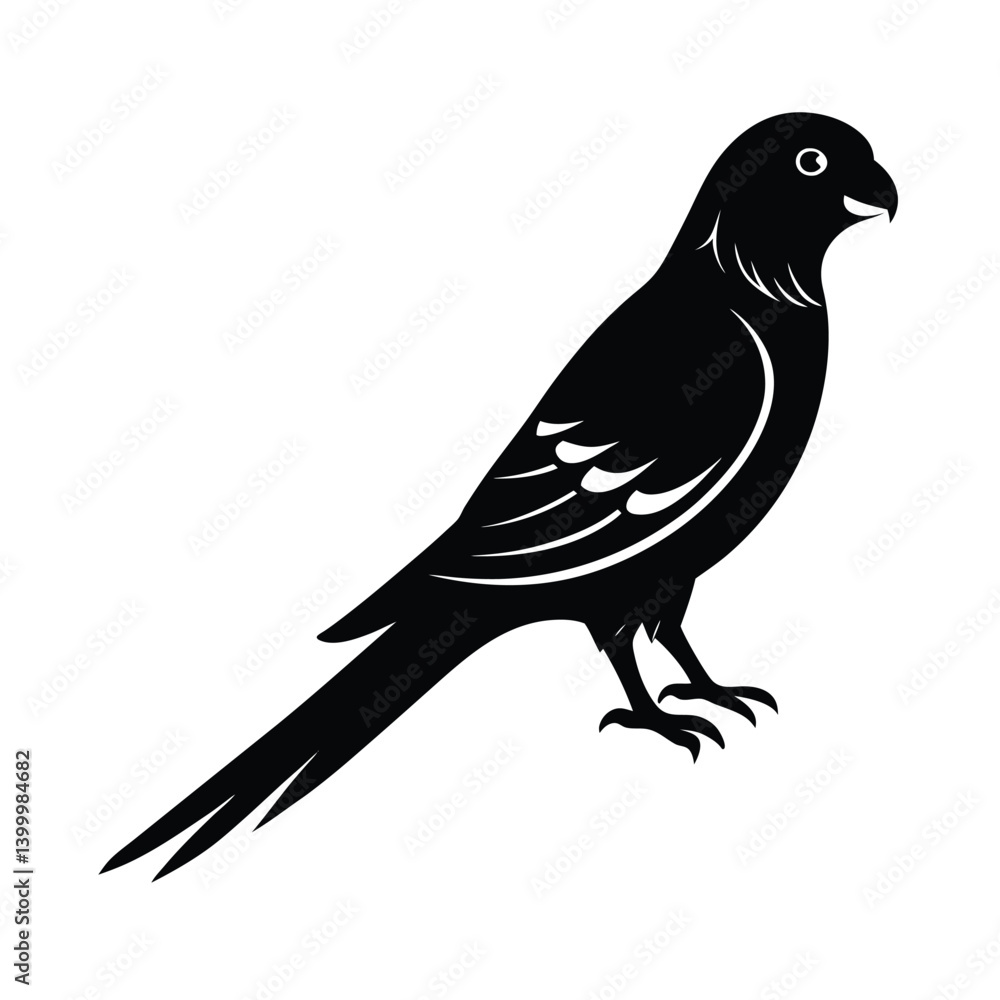 Obraz premium Rosella Silhouette Vector Art Design, Black And White Rosella Bird Vector Illustration