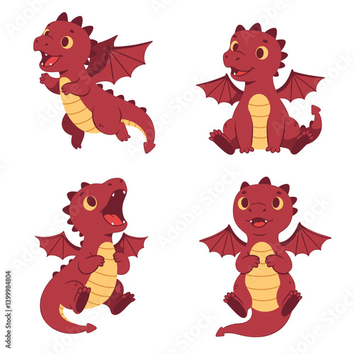 Photos Whimsical Dragon Set: A charming set of cartoon dragons in various playful poses