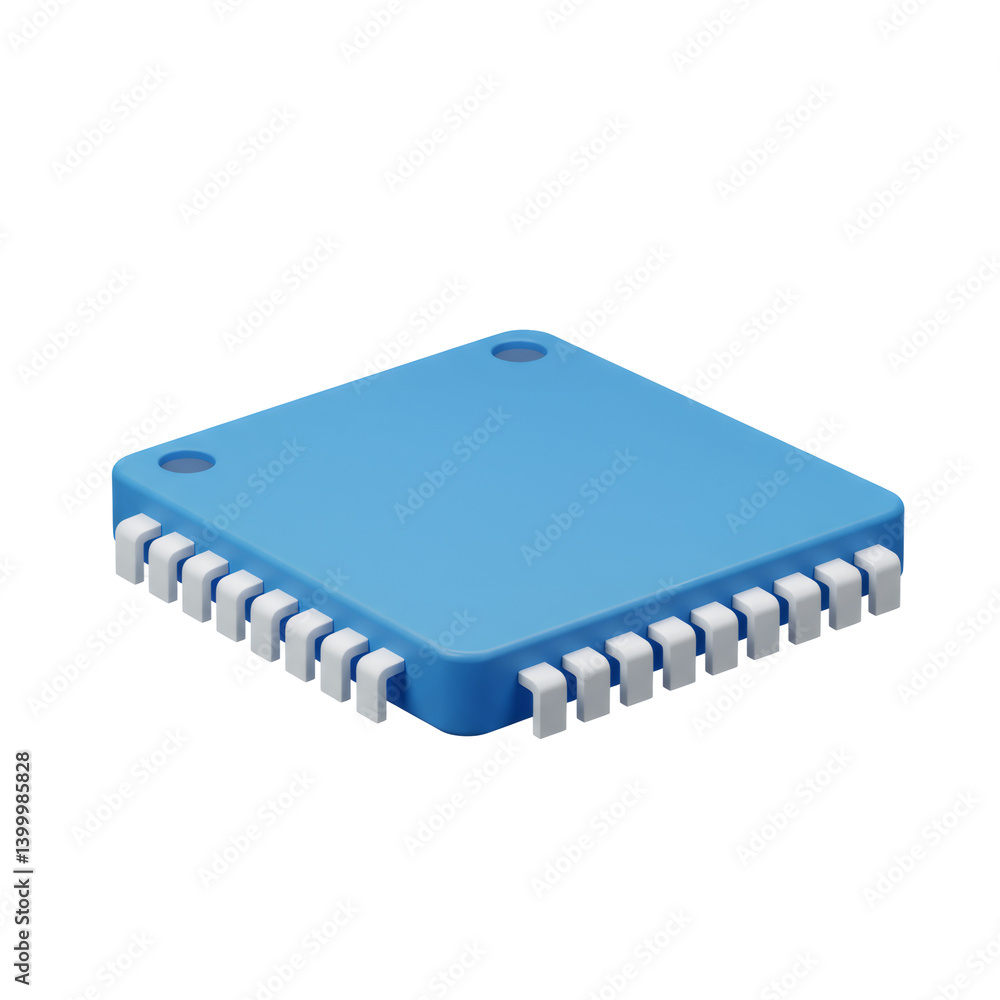 Blue Square Microchip with White Pins on Transparent Background Blue Square Microchip with White Pins on Transparent Background