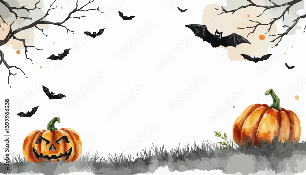Halloween-themed art featuring pumpkins, bats, and barren trees, evokes the spirit of Halloween season. It perfectly captures the eerie and festive atmosphere. Halloween-themed art featuring pumpkins, bats, and barren trees, evokes the spirit of Halloween season. It perfectly captures the eerie and festive atmosphere.