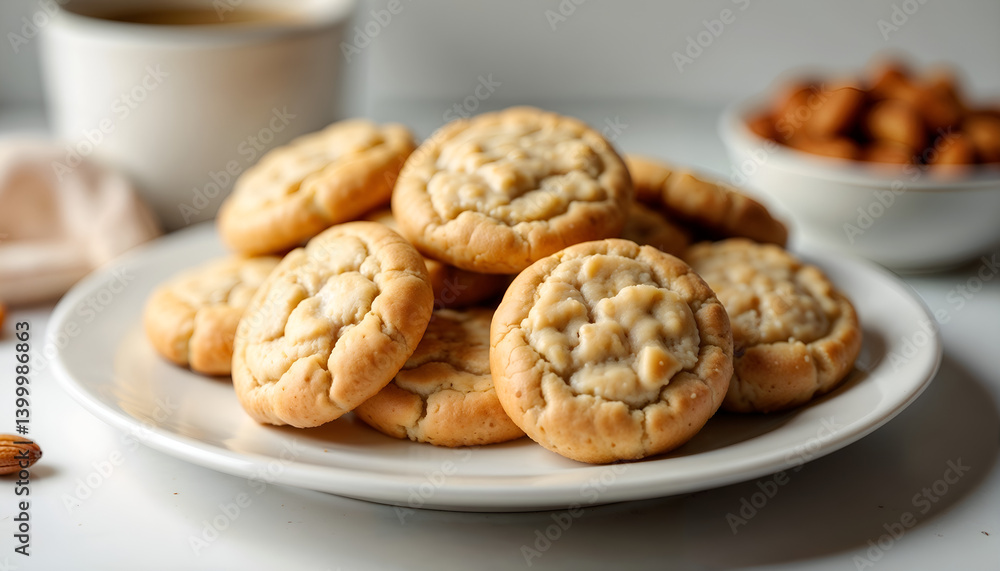 Fresh biscuits on a plate. A mountain of delicious chocolate cookies on a white plate. Fresh dessert Fresh biscuits on a plate. A mountain of delicious chocolate cookies on a white plate. Fresh dessert