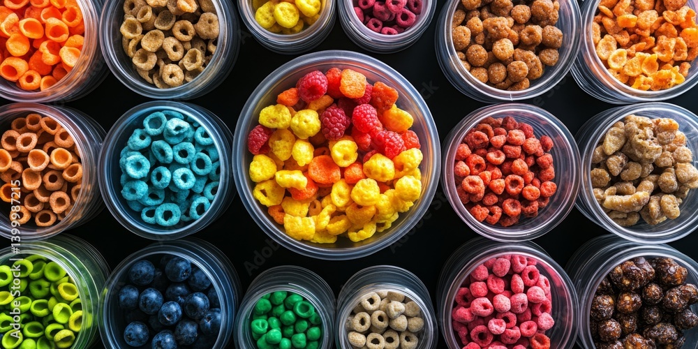 Colorful Variety of Cereal Grains in Small Containers Colorful Variety of Cereal Grains in Small Containers