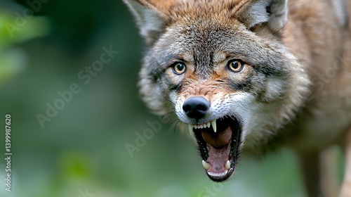 Ferocious coyote portrait in natural habitat