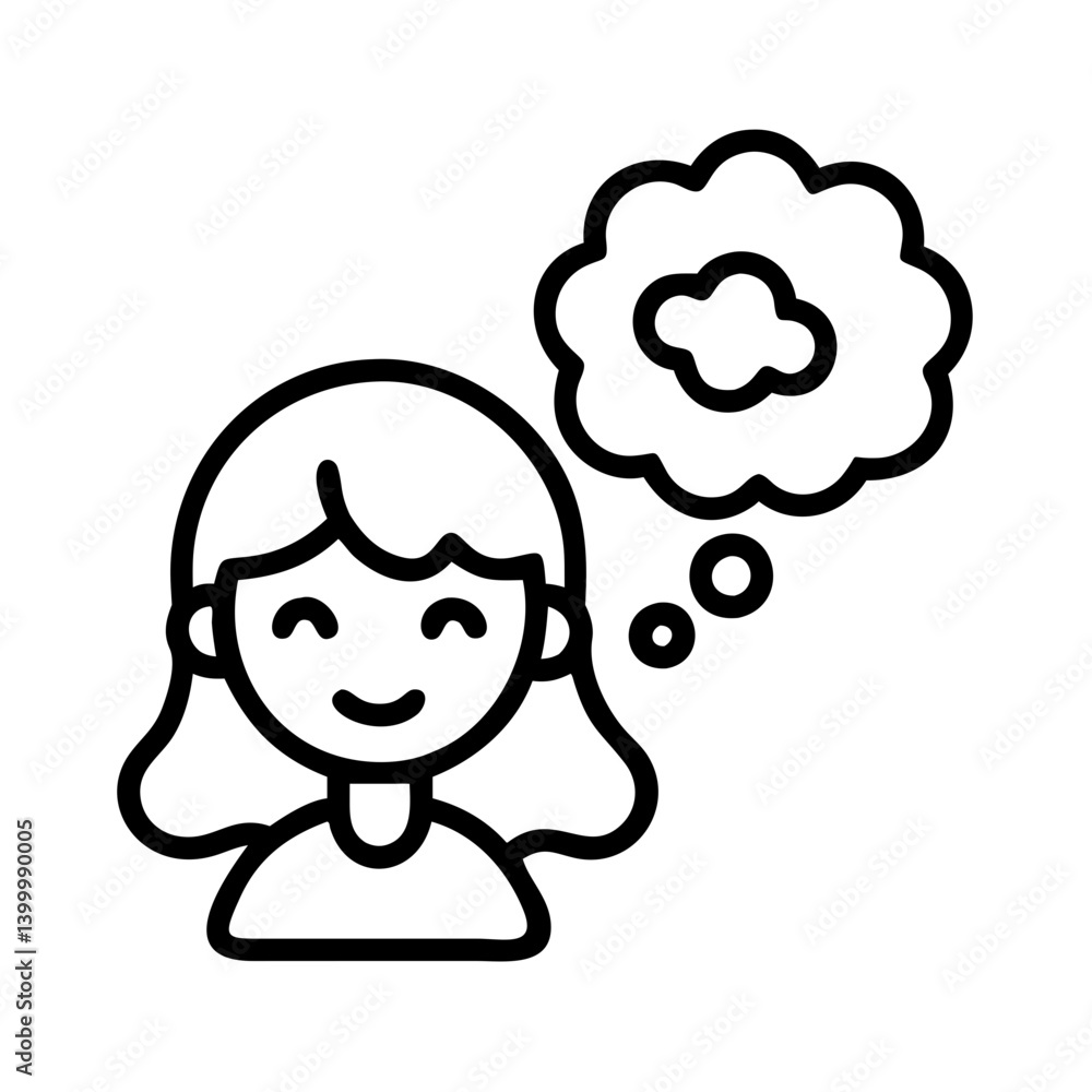 Illustration of girl with thought bubble dreaming of clouds concept design vector art drawing Illustration of girl with thought bubble dreaming of clouds concept design vector art drawing