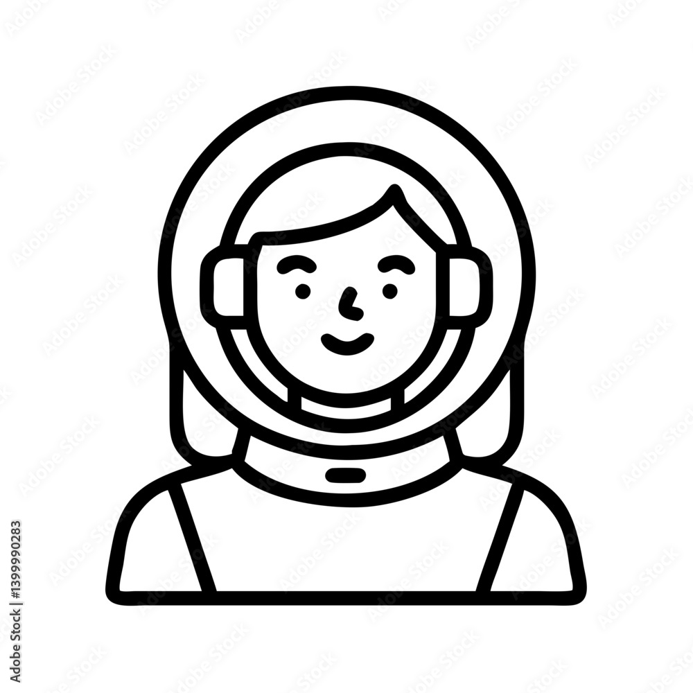 Astronaut woman vector icon, space exploration, science, cosmos, outer space, spacewalk drawing Astronaut woman vector icon, space exploration, science, cosmos, outer space, spacewalk drawing