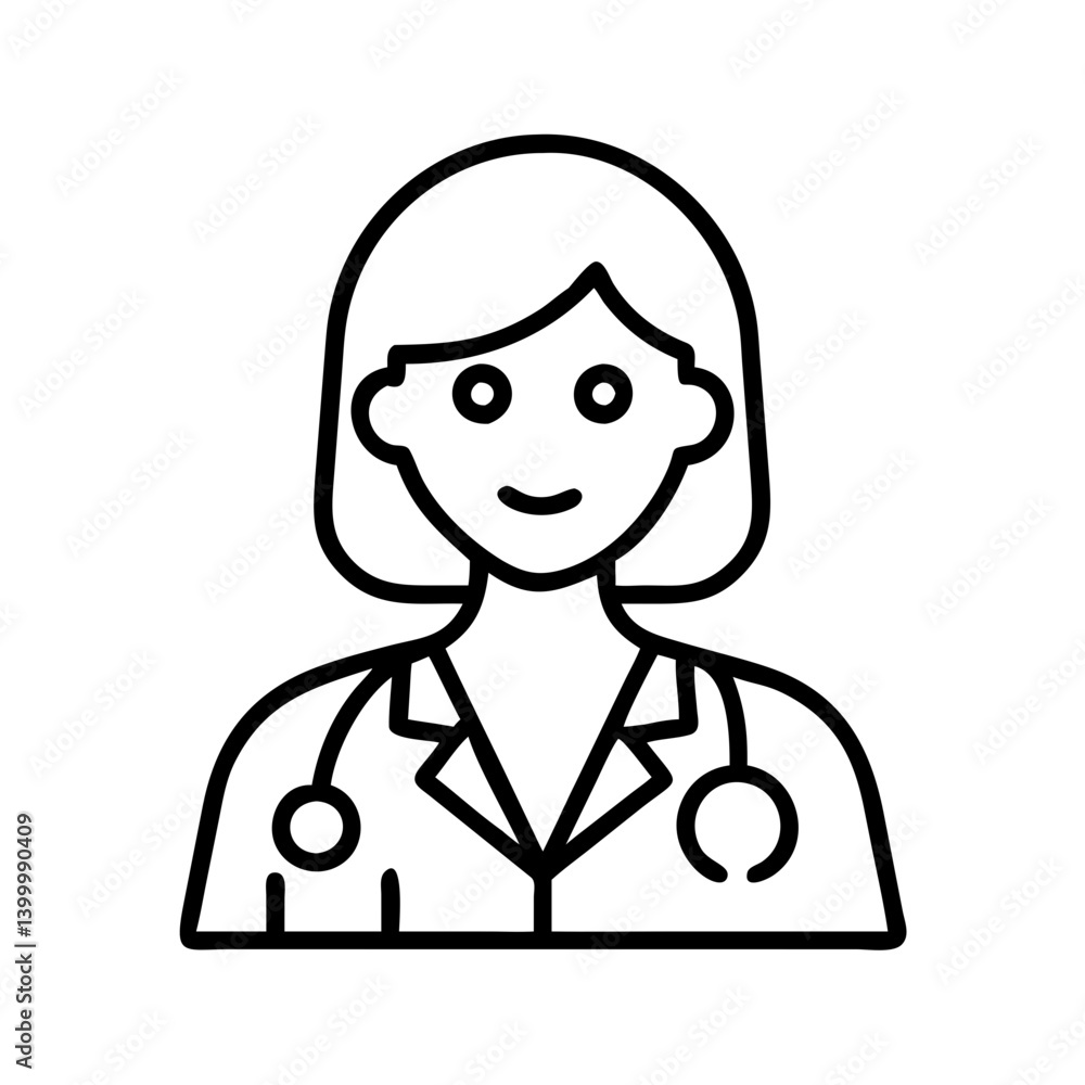 Female doctor outline icon vector illustration for medical and healthcare profession design Female doctor outline icon vector illustration for medical and healthcare profession design