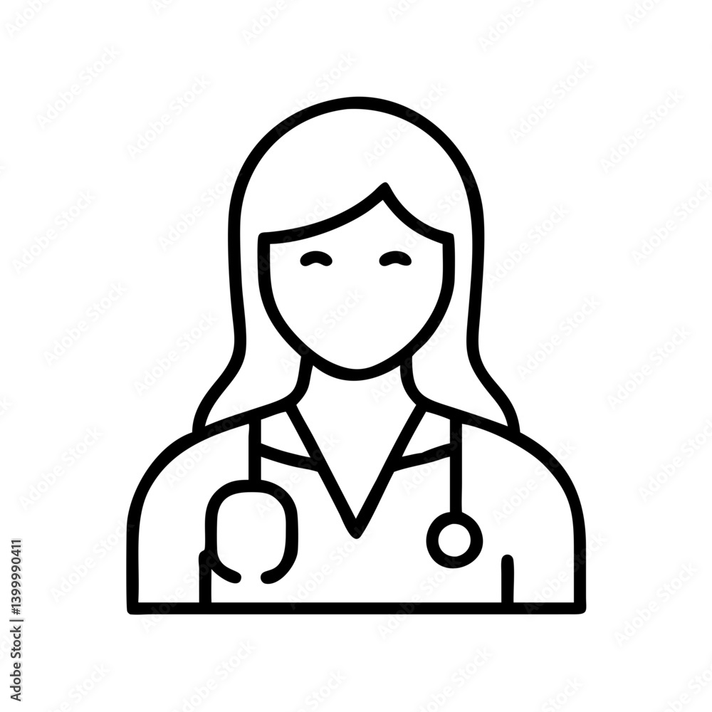 Female doctor icon vector illustration of medical professional with stethoscope outline Female doctor icon vector illustration of medical professional with stethoscope outline