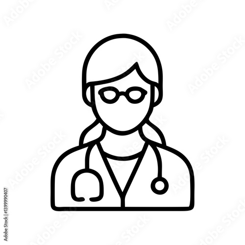 Female doctor icon vector illustration of medical professional with stethoscope and glasses