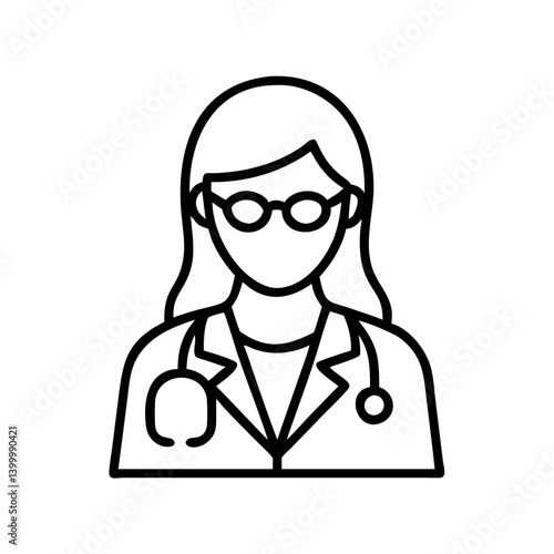 Female doctor line art vector illustration for medical healthcare professional design resource needs