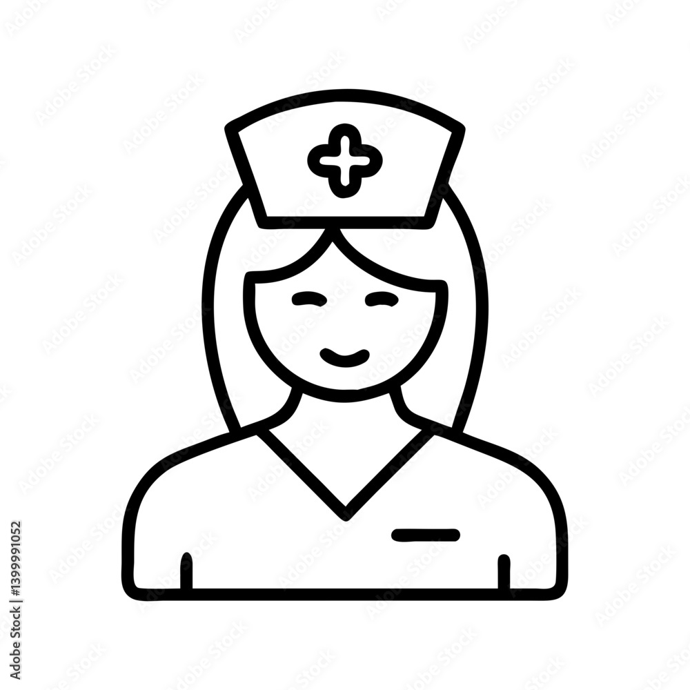 Nurse icon vector illustration of medical professional healthcare worker in uniform and cap outline Nurse icon vector illustration of medical professional healthcare worker in uniform and cap outline
