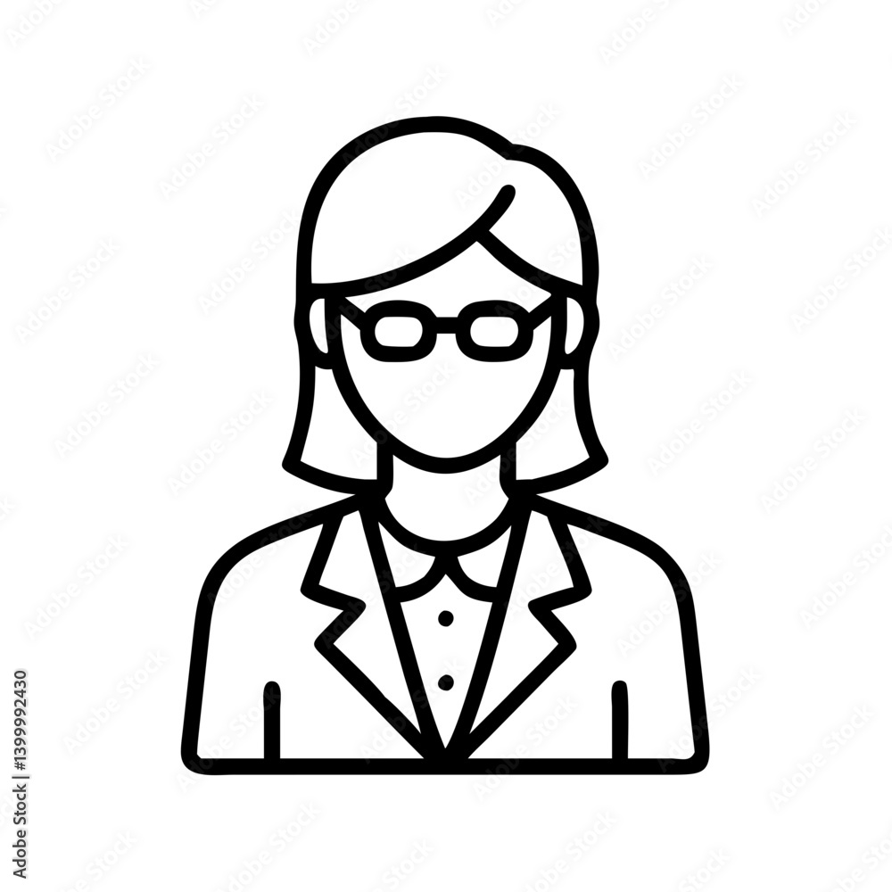 Vector icon of professional woman in business suit with glasses outline illustration design Vector icon of professional woman in business suit with glasses outline illustration design