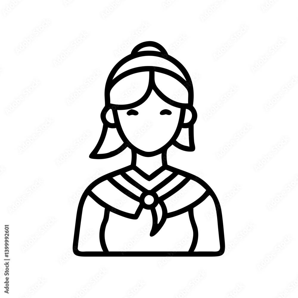 Vector graphic of a young woman in traditional attire line art drawing avatar illustration icon design Vector graphic of a young woman in traditional attire line art drawing avatar illustration icon design
