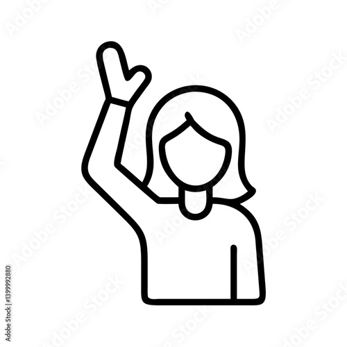 Woman raising hand vector icon illustration waving hello gesture outline drawing design isolated art