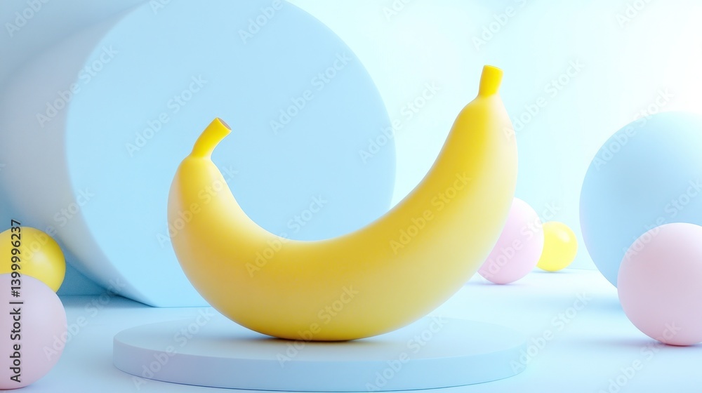 Pastel Banana Display on Geometric Platform Pastel Banana Display on Geometric Platform