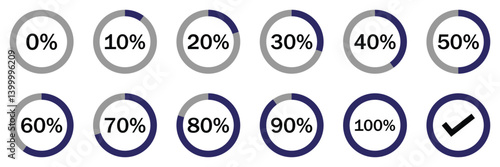 Set of  Circle loading or circle progress collection. Set of circle percentage diagrams for infographics 0 10 20 30 
40 50 60 70 80 90 100 percent in black and of vector illustration