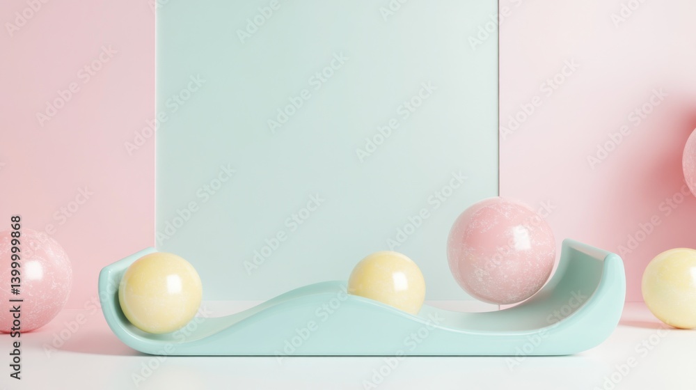 Fototapeta premium Pastel spheres on mint backdrop