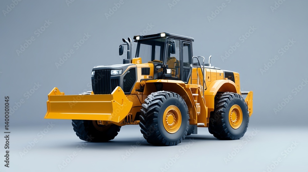 Heavyduty loader clearing snow from road, winter operation theme, 3D illustration Heavyduty loader clearing snow from road, winter operation theme, 3D illustration