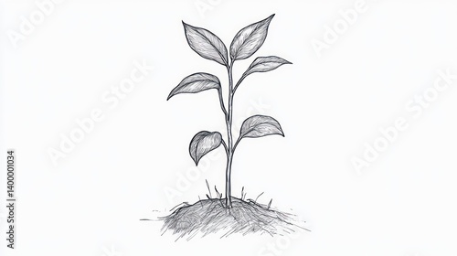 Pencil sketch of a young plant sprouting from soil