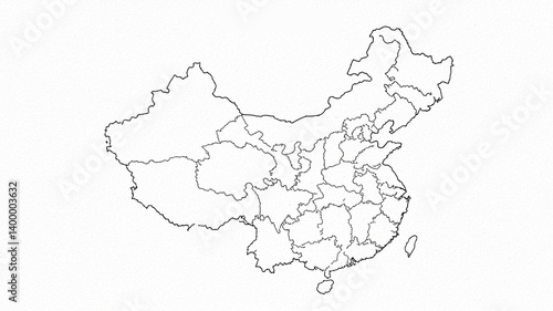 Administrative Map of China: Outlines of Provinces and Regions