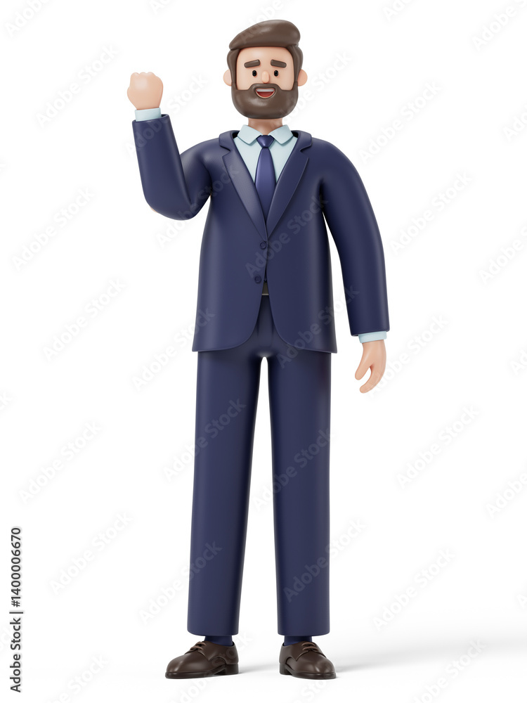 A man raises his fist, symbolizing determination or success. 3D rendering, conceptual image. Isolated on white background. A man raises his fist, symbolizing determination or success. 3D rendering, conceptual image. Isolated on white background.