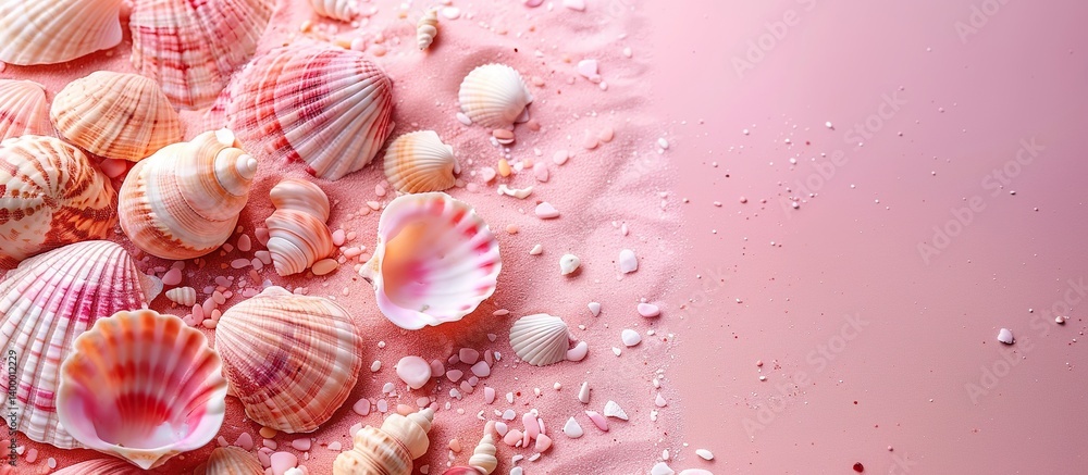Pastel Seashells on Pink Sand create a Dreamy Retro Aesthetic, ideal for Vintage Summer Themes Pastel Seashells on Pink Sand create a Dreamy Retro Aesthetic, ideal for Vintage Summer Themes