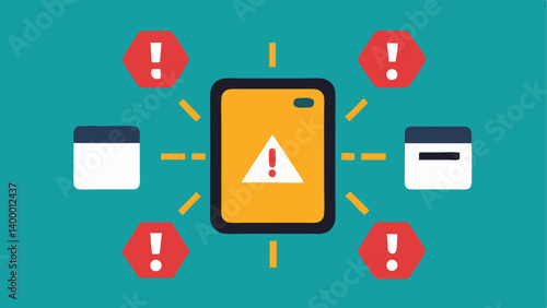 Preventive Alerts A device displaying a notification icon for health alerts surrounded by caution signs depicting the predictive capability of the device.