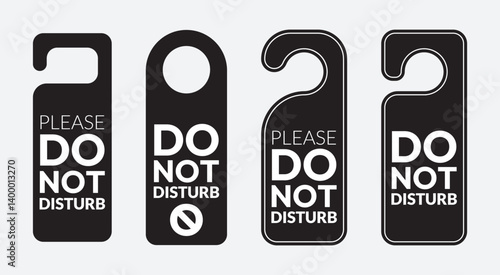 Do not disturb door hanger signs of hotel room. Please do not disturb hotel design black color. Vector illustration.