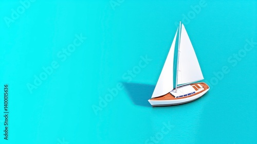 White Sailboat on Turquoise Sea Minimalist Pixel Art