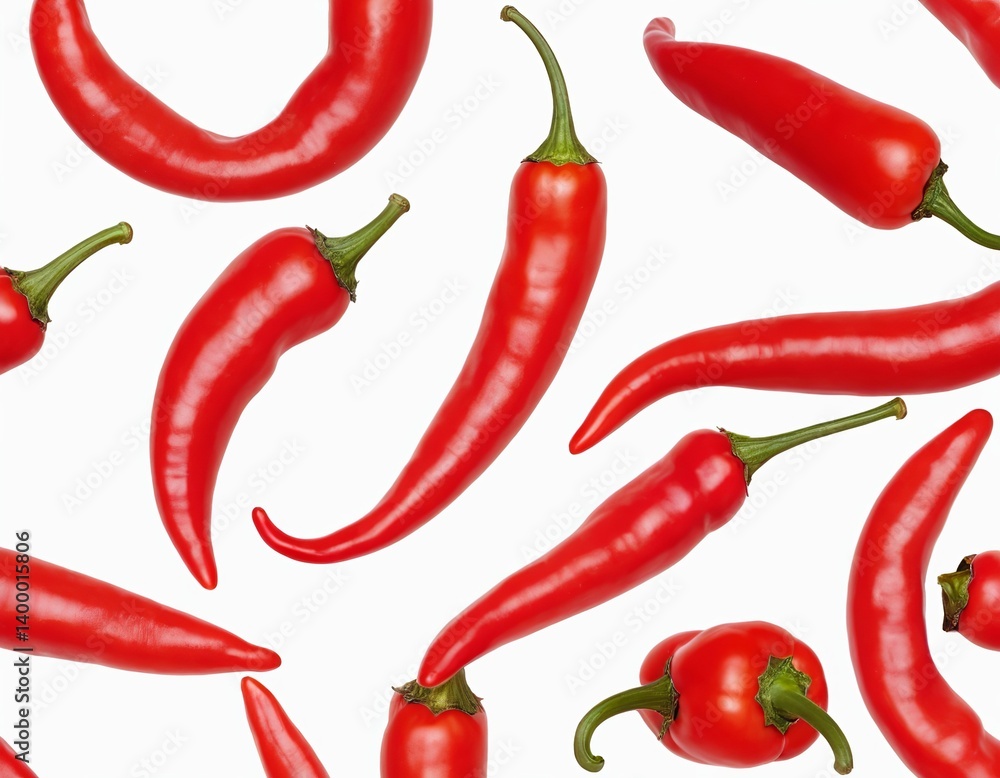 Vibrant red chili peppers arranged artistically on a clean background for a fresh, spicy look. Vibrant red chili peppers arranged artistically on a clean background for a fresh, spicy look.
