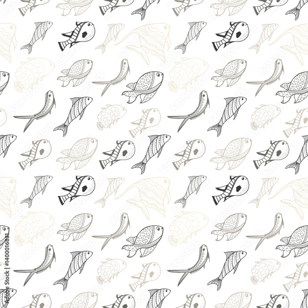 custom made wallpaper toronto digitalSeamless pattern on a light background. Diagonally swimming upward fish of different species. Pattern in monochrome coffee shades