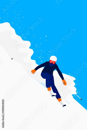 A skier skiing down on a snow slope