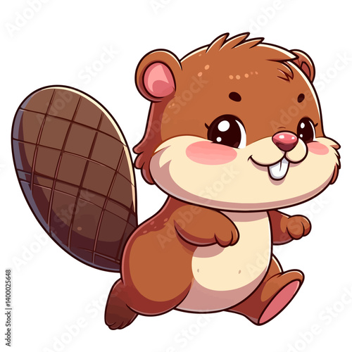UntitledCharming cartoon illustration of a cute, brown beaver with big, expressive eyes, buck teeth, and a distinctive flat tail. Represents adorable animals, wildlife, and children's themes.