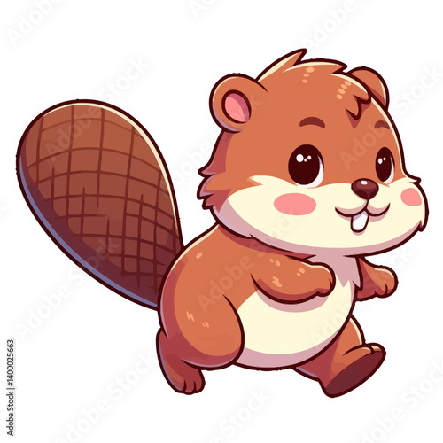 UntitledCharming cartoon illustration of a cute, brown beaver with big, expressive eyes, buck teeth, and a distinctive flat tail. Represents adorable animals, wildlife, and children's themes.