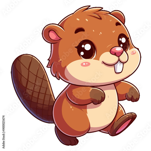UntitledCharming cartoon illustration of a cute, brown beaver with big, expressive eyes, buck teeth, and a distinctive flat tail. Represents adorable animals, wildlife, and children's themes.