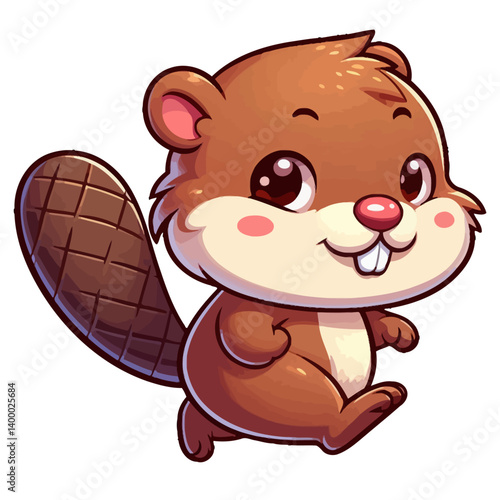 UntitledCharming cartoon illustration of a cute, brown beaver with big, expressive eyes, buck teeth, and a distinctive flat tail. Represents adorable animals, wildlife, and children's themes.